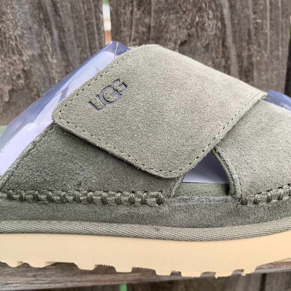 UGG Sandals Goldenstar Cross Platform Slide Moss Green Suede Leather - Picture 7 of 16
